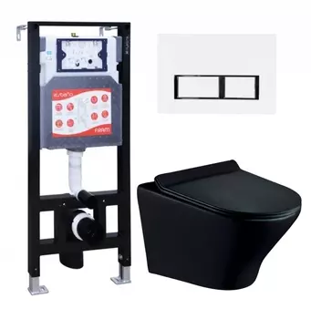 Комплект 3 в 1 инсталляция ESBANO FRAM + Унитаз подвесной Esbano Aster ESUPASTEBM + кнопка белая глянцевая