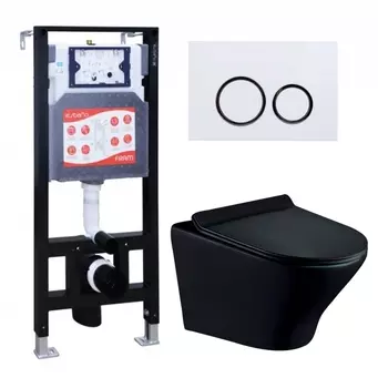 Комплект 3 в 1 инсталляция ESBANO FRAM + Унитаз подвесной Esbano Aster ESUPASTEBM + кнопка белая глянцевая