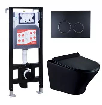 Комплект 3 в 1 инсталляция ESBANO FRAM + Унитаз подвесной Esbano Aster ESUPASTEBM + кнопка черная матовая