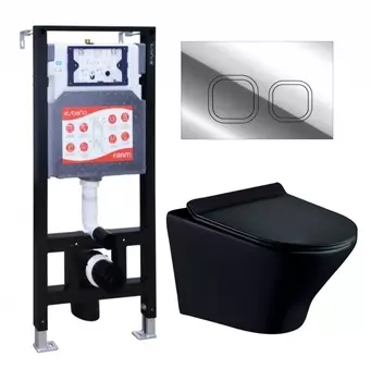 Комплект 3 в 1 инсталляция ESBANO FRAM + Унитаз подвесной Esbano Aster ESUPASTEBM + кнопка хром глянцевая