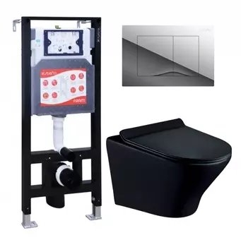 Комплект 3 в 1 инсталляция ESBANO FRAM + Унитаз подвесной Esbano Aster ESUPASTEBM + кнопка хром глянцевая