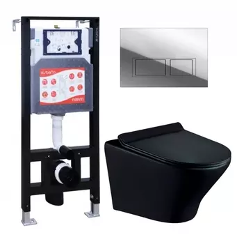 Комплект 3 в 1 инсталляция ESBANO FRAM + Унитаз подвесной Esbano Aster ESUPASTEBM + кнопка хром глянцевая