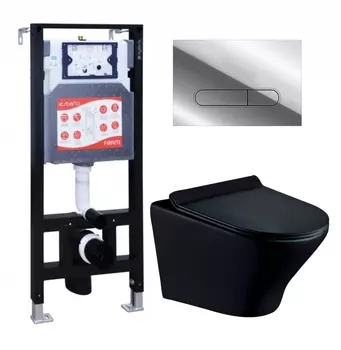 Комплект 3 в 1 инсталляция ESBANO FRAM + Унитаз подвесной Esbano Aster ESUPASTEBM + кнопка хром глянцевая