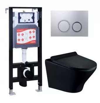 Комплект 3 в 1 инсталляция ESBANO FRAM + Унитаз подвесной Esbano Aster ESUPASTEBM + кнопка хром матовая