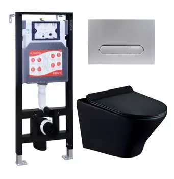 Комплект 3 в 1 инсталляция ESBANO FRAM + Унитаз подвесной Esbano Aster ESUPASTEBM + кнопка хром матовая