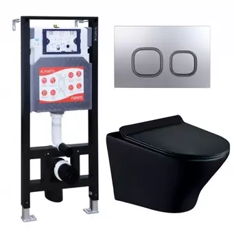 Комплект 3 в 1 инсталляция ESBANO FRAM + Унитаз подвесной Esbano Aster ESUPASTEBM + кнопка хром матовая