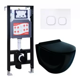 Комплект 3 в 1 инсталляция ESBANO FRAM + Унитаз подвесной Esbano Garcia ESUPGARCB + кнопка белая