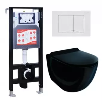 Комплект 3 в 1 инсталляция ESBANO FRAM + Унитаз подвесной Esbano Garcia ESUPGARCB + кнопка белая глянцевая