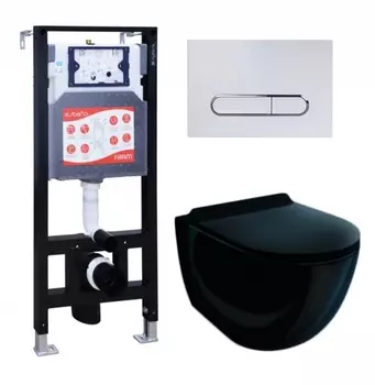 Комплект 3 в 1 инсталляция ESBANO FRAM + Унитаз подвесной Esbano Garcia ESUPGARCB + кнопка белая глянцевая