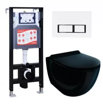 Комплект 3 в 1 инсталляция ESBANO FRAM + Унитаз подвесной Esbano Garcia ESUPGARCB + кнопка белая глянцевая