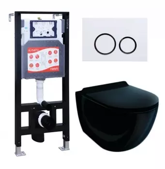 Комплект 3 в 1 инсталляция ESBANO FRAM + Унитаз подвесной Esbano Garcia ESUPGARCB + кнопка белая глянцевая