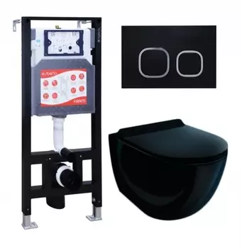 Комплект 3 в 1 инсталляция ESBANO FRAM + Унитаз подвесной Esbano Garcia ESUPGARCB + кнопка черная матовая