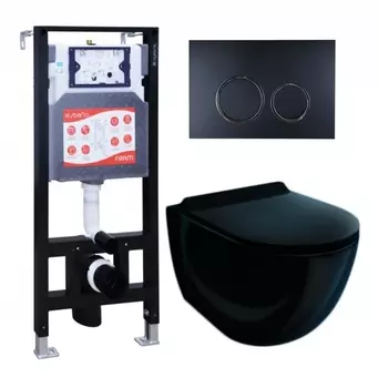 Комплект 3 в 1 инсталляция ESBANO FRAM + Унитаз подвесной Esbano Garcia ESUPGARCB + кнопка черная матовая