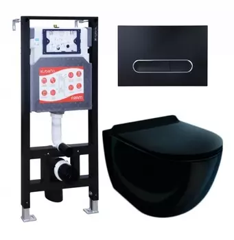 Комплект 3 в 1 инсталляция ESBANO FRAM + Унитаз подвесной Esbano Garcia ESUPGARCB + кнопка черная матовая
