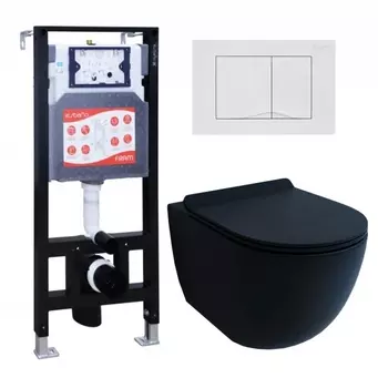 Комплект 3 в 1 инсталляция ESBANO FRAM + Унитаз подвесной Esbano Garcia + кнопка белая глянцевая