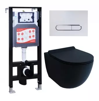 Комплект 3 в 1 инсталляция ESBANO FRAM + Унитаз подвесной Esbano Garcia + кнопка белая глянцевая