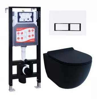 Комплект 3 в 1 инсталляция ESBANO FRAM + Унитаз подвесной Esbano Garcia + кнопка белая глянцевая