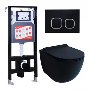 Комплект 3 в 1 инсталляция ESBANO FRAM + Унитаз подвесной Esbano Garcia + кнопка черная матовая