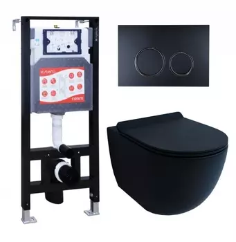 Комплект 3 в 1 инсталляция ESBANO FRAM + Унитаз подвесной Esbano Garcia + кнопка черная матовая