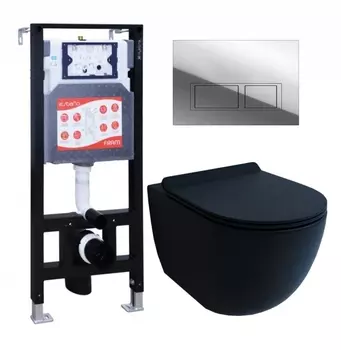 Комплект 3 в 1 инсталляция ESBANO FRAM + Унитаз подвесной Esbano Garcia + кнопка хром глянцевая