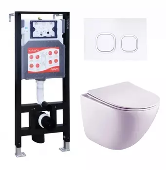 Комплект 3 в 1 инсталляция ESBANO FRAM + Унитаз подвесной Esbano Lotus ESUPLOTUW + кнопка белая