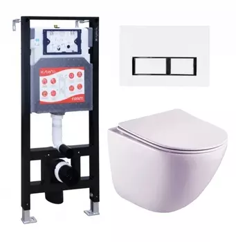 Комплект 3 в 1 инсталляция ESBANO FRAM + Унитаз подвесной Esbano Lotus ESUPLOTUW + кнопка белая глянцевая