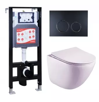 Комплект 3 в 1 инсталляция ESBANO FRAM + Унитаз подвесной Esbano Lotus ESUPLOTUW + кнопка черная матовая