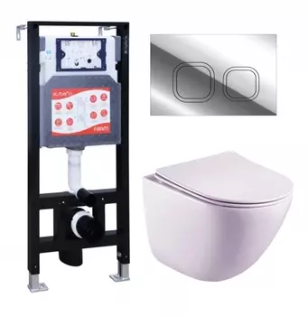 Комплект 3 в 1 инсталляция ESBANO FRAM + Унитаз подвесной Esbano Lotus ESUPLOTUW + кнопка хром глянцевая