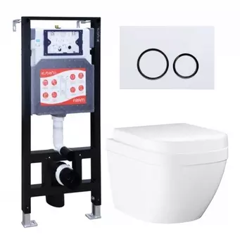 Комплект 3 в 1 инсталляция ESBANO FRAM + Унитаз подвесной Grohe Euro Ceramic 39206000 + кнопка белая глянцевая