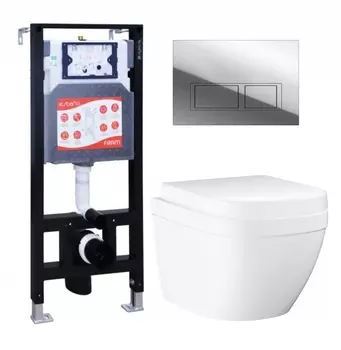 Комплект 3 в 1 инсталляция ESBANO FRAM + Унитаз подвесной Grohe Euro Ceramic 39206000 + кнопка хром глянцевая