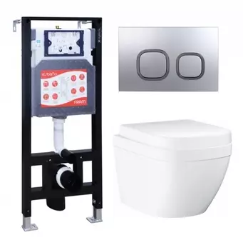 Комплект 3 в 1 инсталляция ESBANO FRAM + Унитаз подвесной Grohe Euro Ceramic 39206000 + кнопка хром матовая
