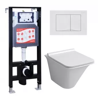 Комплект 3 в 1 инсталляция ESBANO FRAM + Унитаз подвесной Grossman GR-4413S + кнопка белая глянцевая