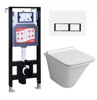 Комплект 3 в 1 инсталляция ESBANO FRAM + Унитаз подвесной Grossman GR-4413S + кнопка белая глянцевая