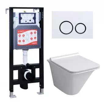 Комплект 3 в 1 инсталляция ESBANO FRAM + Унитаз подвесной Grossman GR-4413S + кнопка белая глянцевая