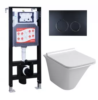 Комплект 3 в 1 инсталляция ESBANO FRAM + Унитаз подвесной Grossman GR-4413S + кнопка черная матовая