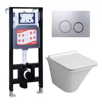 Комплект 3 в 1 инсталляция ESBANO FRAM + Унитаз подвесной Grossman GR-4413S + кнопка хром матовая