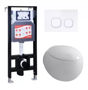 Комплект 3 в 1 инсталляция ESBANO FRAM + Унитаз подвесной Grossman GR-4442 + кнопка белая