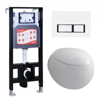 Комплект 3 в 1 инсталляция ESBANO FRAM + Унитаз подвесной Grossman GR-4442 + кнопка белая глянцевая