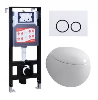 Комплект 3 в 1 инсталляция ESBANO FRAM + Унитаз подвесной Grossman GR-4442 + кнопка белая глянцевая