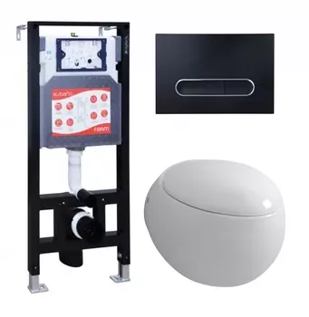 Комплект 3 в 1 инсталляция ESBANO FRAM + Унитаз подвесной Grossman GR-4442 + кнопка черная матовая