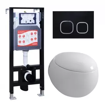 Комплект 3 в 1 инсталляция ESBANO FRAM + Унитаз подвесной Grossman GR-4442 + кнопка черная матовая