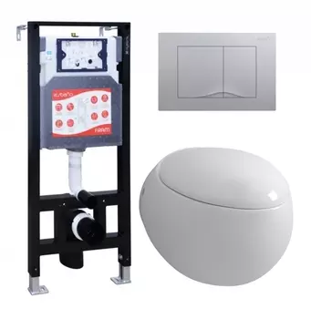 Комплект 3 в 1 инсталляция ESBANO FRAM + Унитаз подвесной Grossman GR-4442 + кнопка хром матовая