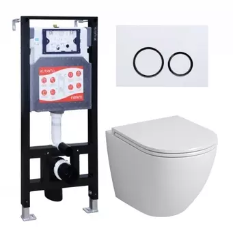 Комплект 3 в 1 инсталляция ESBANO FRAM + Унитаз подвесной Grossman GR-4455S + кнопка белая глянцевая