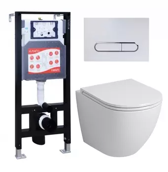 Комплект 3 в 1 инсталляция ESBANO FRAM + Унитаз подвесной Grossman GR-4455S + кнопка белая глянцевая