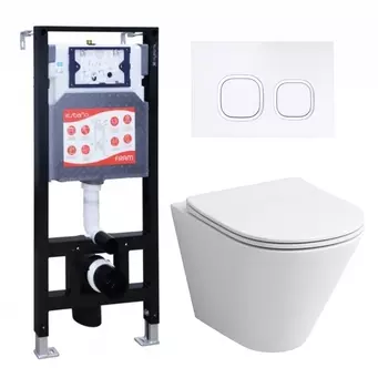 Комплект 3 в 1 инсталляция ESBANO FRAM + Унитаз подвесной Grossman GR-4477S + кнопка белая