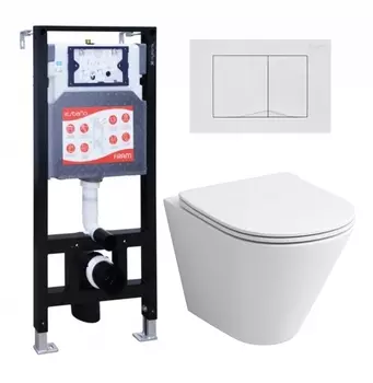 Комплект 3 в 1 инсталляция ESBANO FRAM + Унитаз подвесной Grossman GR-4477S + кнопка белая глянцевая