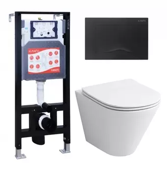 Комплект 3 в 1 инсталляция ESBANO FRAM + Унитаз подвесной Grossman GR-4477S + кнопка черная матовая