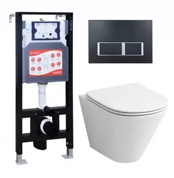 Комплект 3 в 1 инсталляция ESBANO FRAM + Унитаз подвесной Grossman GR-4477S + кнопка черная матовая