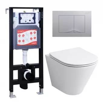 Комплект 3 в 1 инсталляция ESBANO FRAM + Унитаз подвесной Grossman GR-4477S + кнопка хром матовая