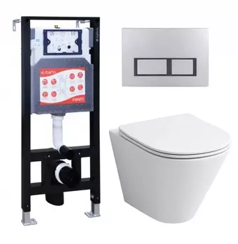 Комплект 3 в 1 инсталляция ESBANO FRAM + Унитаз подвесной Grossman GR-4477S + кнопка хром матовая